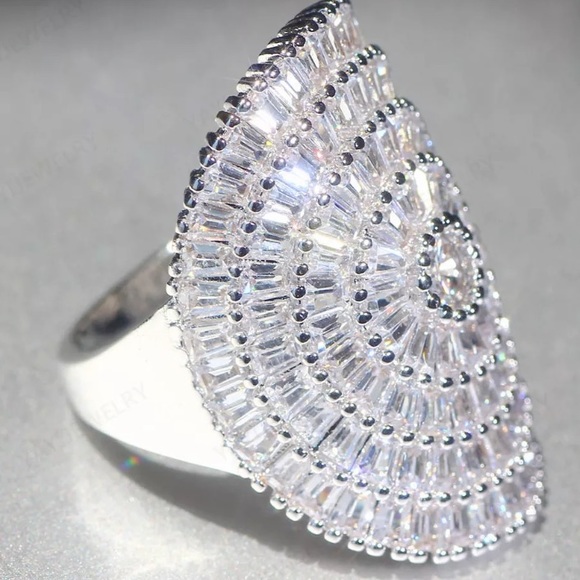 Sterling silver sim. diamond wide cocktail ring - Picture 3 of 5